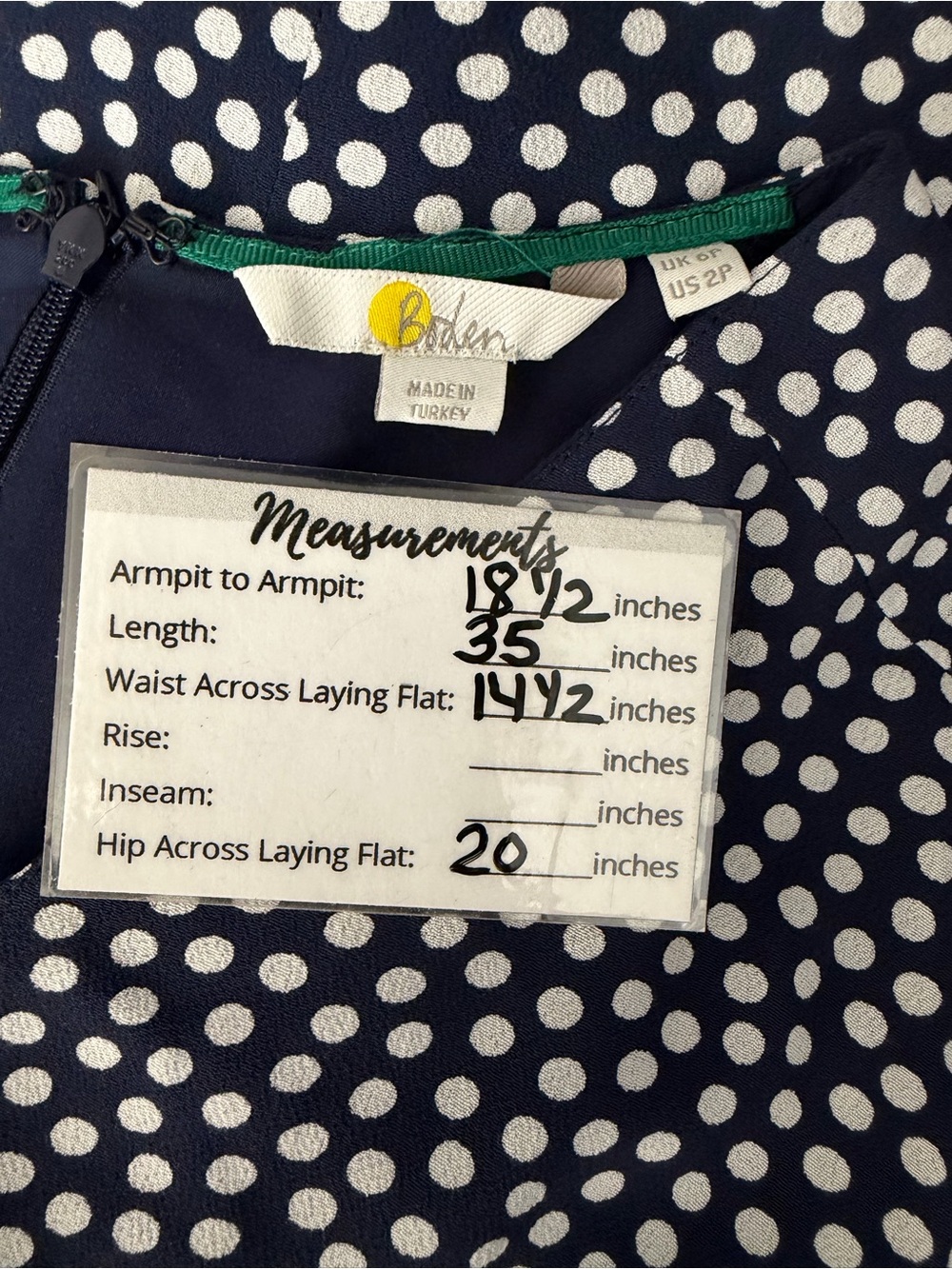 Boden “Jemima” Ruched Short Sleeved Dress Navy & White Polka Dot. Size 2P. NWOT - Picture 16 of 16